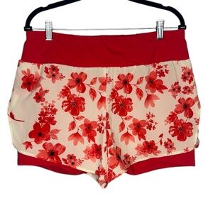 Linc Activewear Workout Athletic Red Floral Print Shorts Size XL